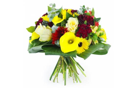 Image principale : Bouquet rond jaune & rouge "Madrid"| L'Agitateur Floral