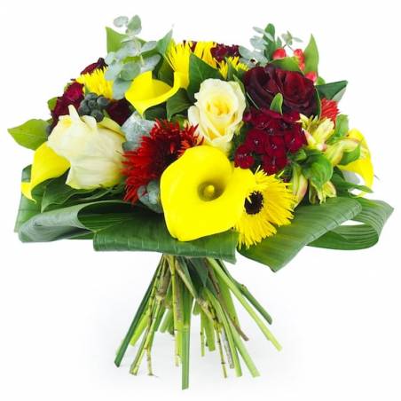 Image principale : Bouquet rond jaune & rouge "Madrid"| L'Agitateur Floral