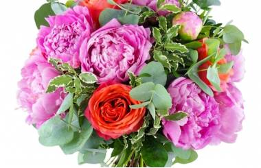 Image principale zoom du bouquet de rose & pivoine "Orange Pivoines" | L'Agitateur Floral