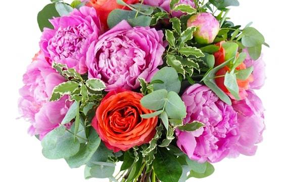 Image principale zoom du bouquet de rose & pivoine "Orange Pivoines" | L'Agitateur Floral