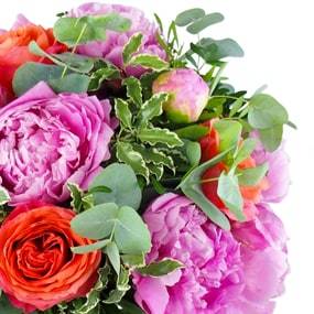 Image zoom droit du bouquet de rose & pivoine "Orange Pivoines" | L'Agitateur Floral