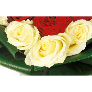 zoom sur les roses blanches du bouquet de roses