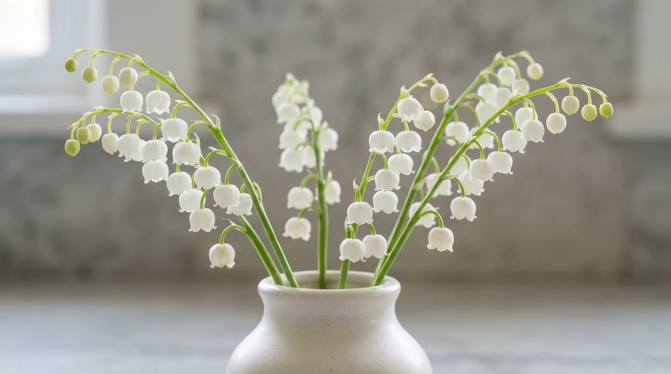 Muguet en vase durée naturelle clochettes blanches fraîches