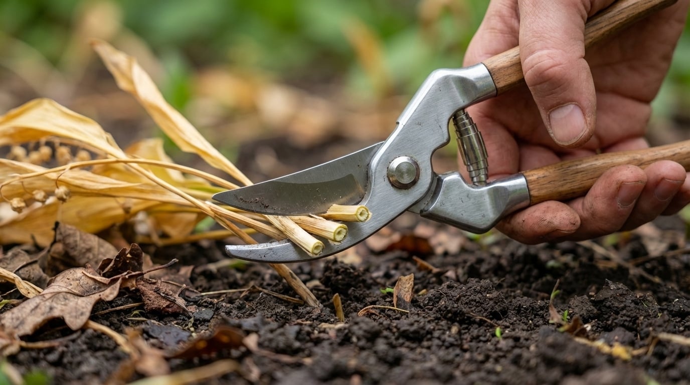 Sécateur propre coupant tiges fanées muguet jardin