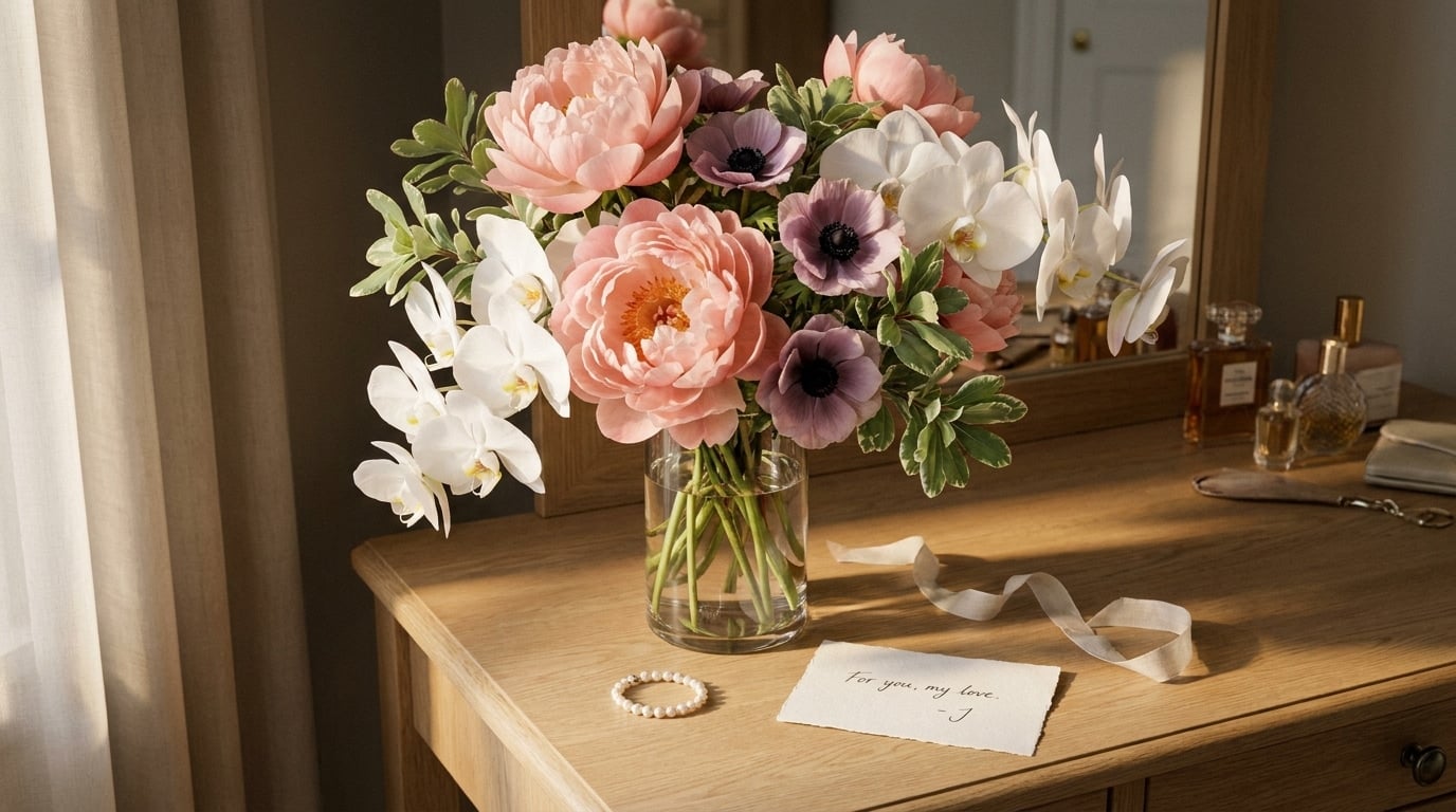 Bouquet personnalisé pivoine orchidée personnalité maman