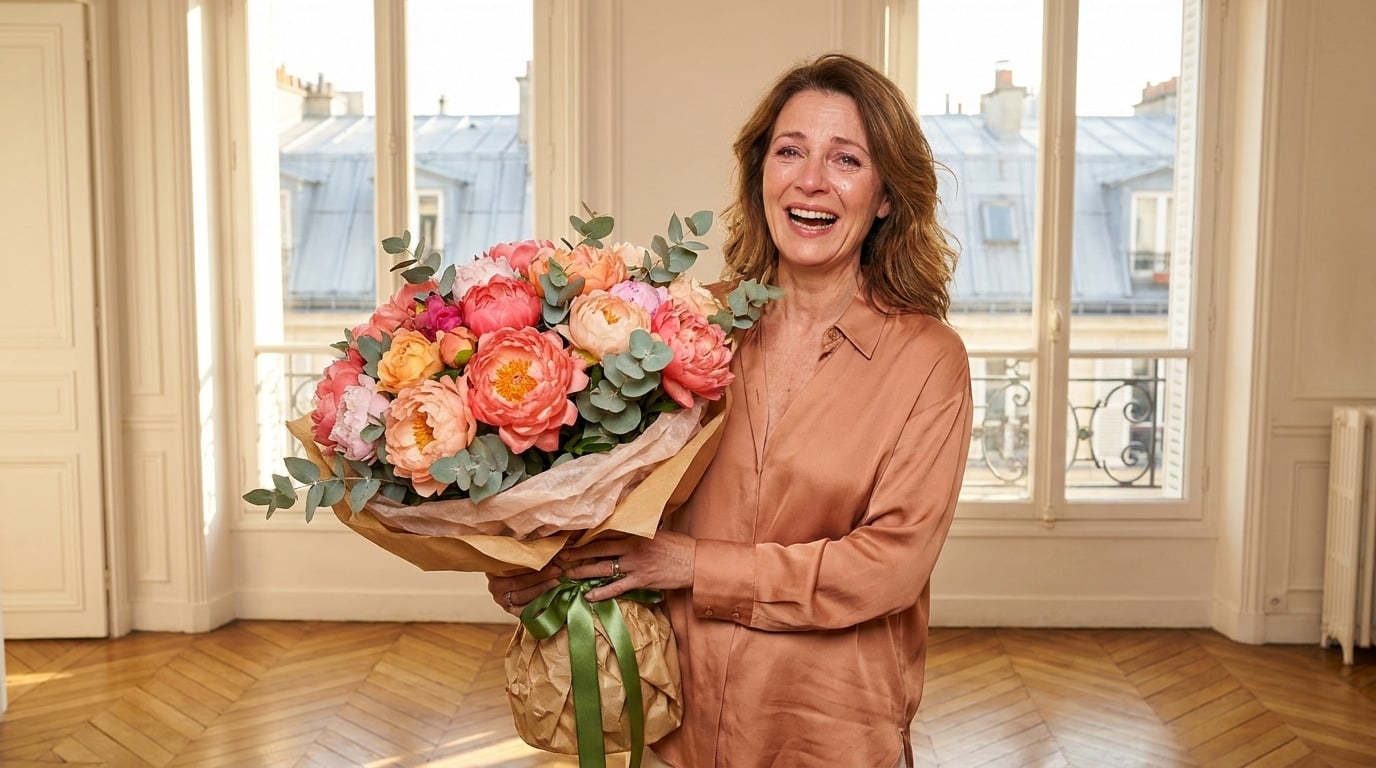 Bouquet personnalisé maman moderne pivoines corail spectaculaires