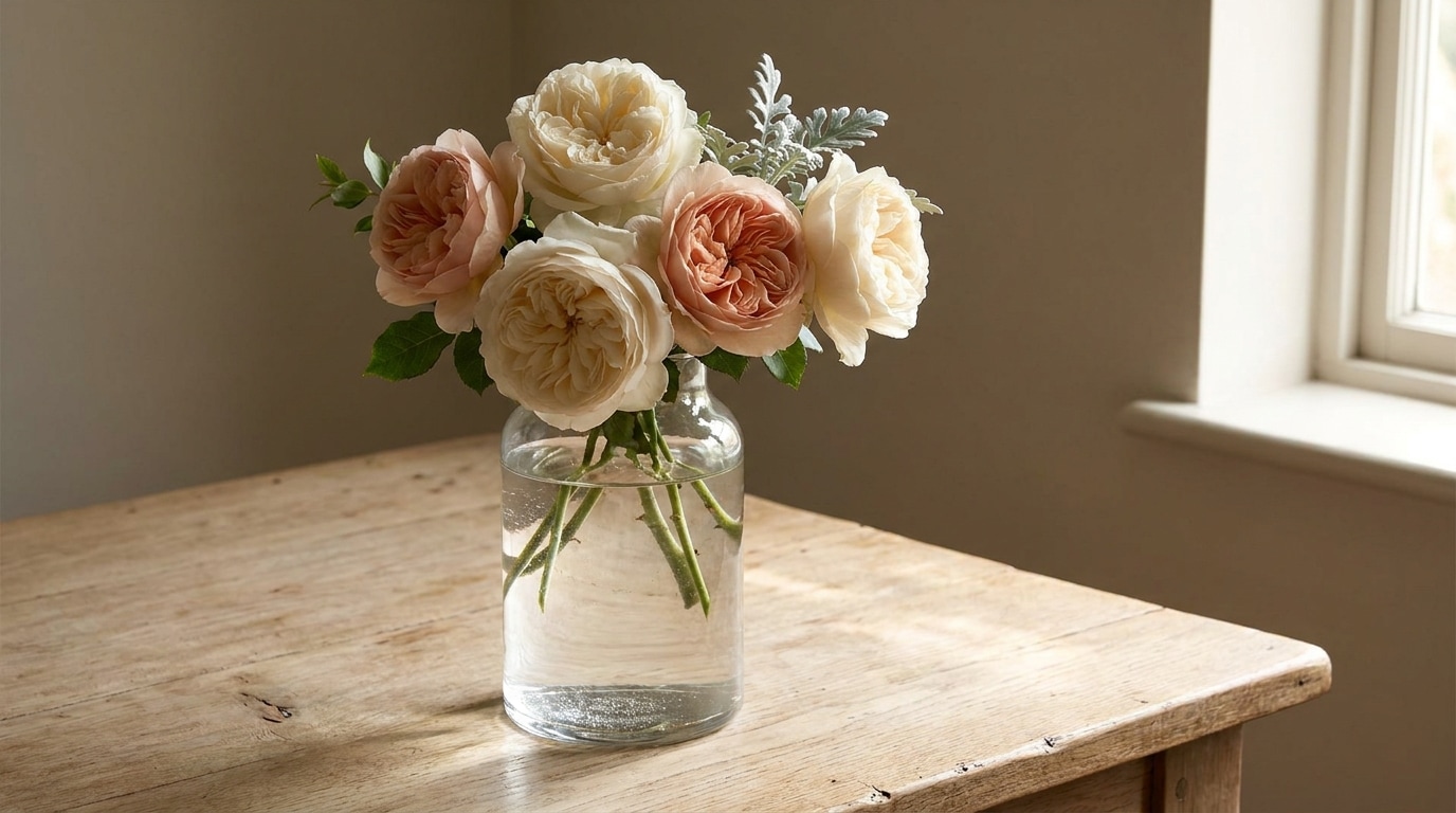 Roses parfumées David Austin vase élégance intemporelle