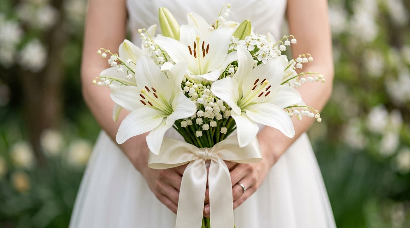 Bouquet mariage mai muguet lis blanc élégant
