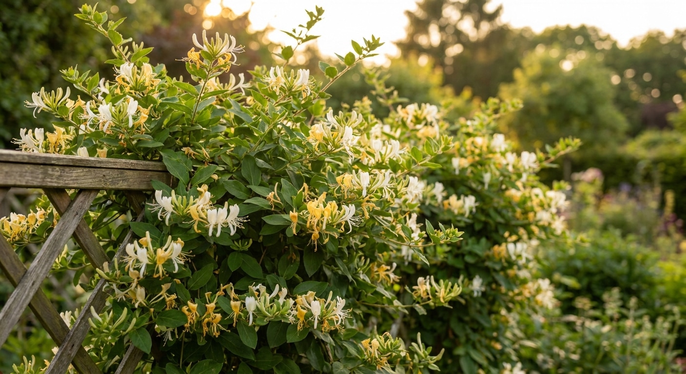 Chèvrefeuille blanc doré parfumé floraison juin jardin