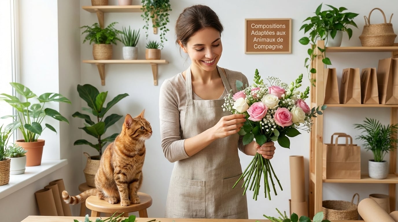 fleuriste artisan bouquet roses chat livraison sécurisée