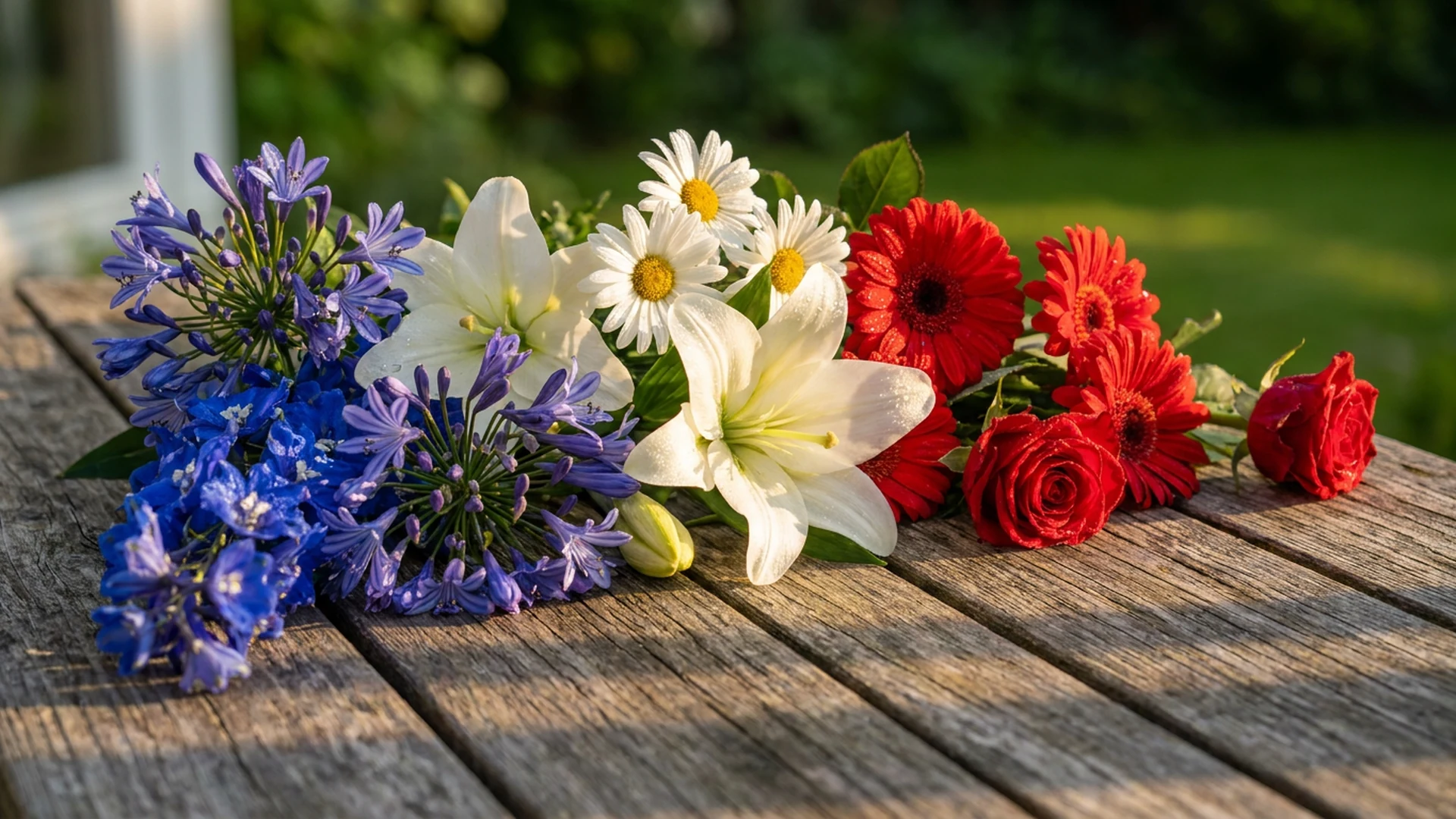 Fleurs bleues blanches rouges pour 14 juillet