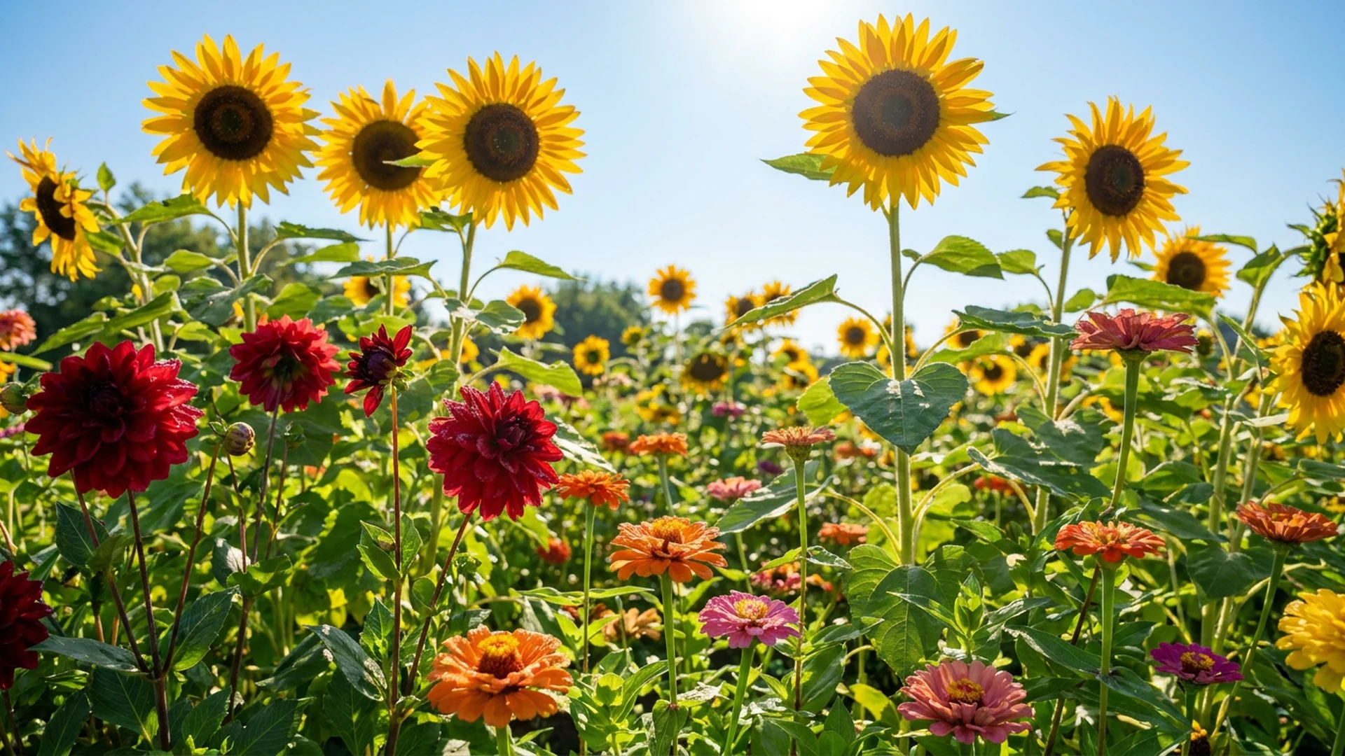 Fleurs de saison juillet tournesols dahlias frais