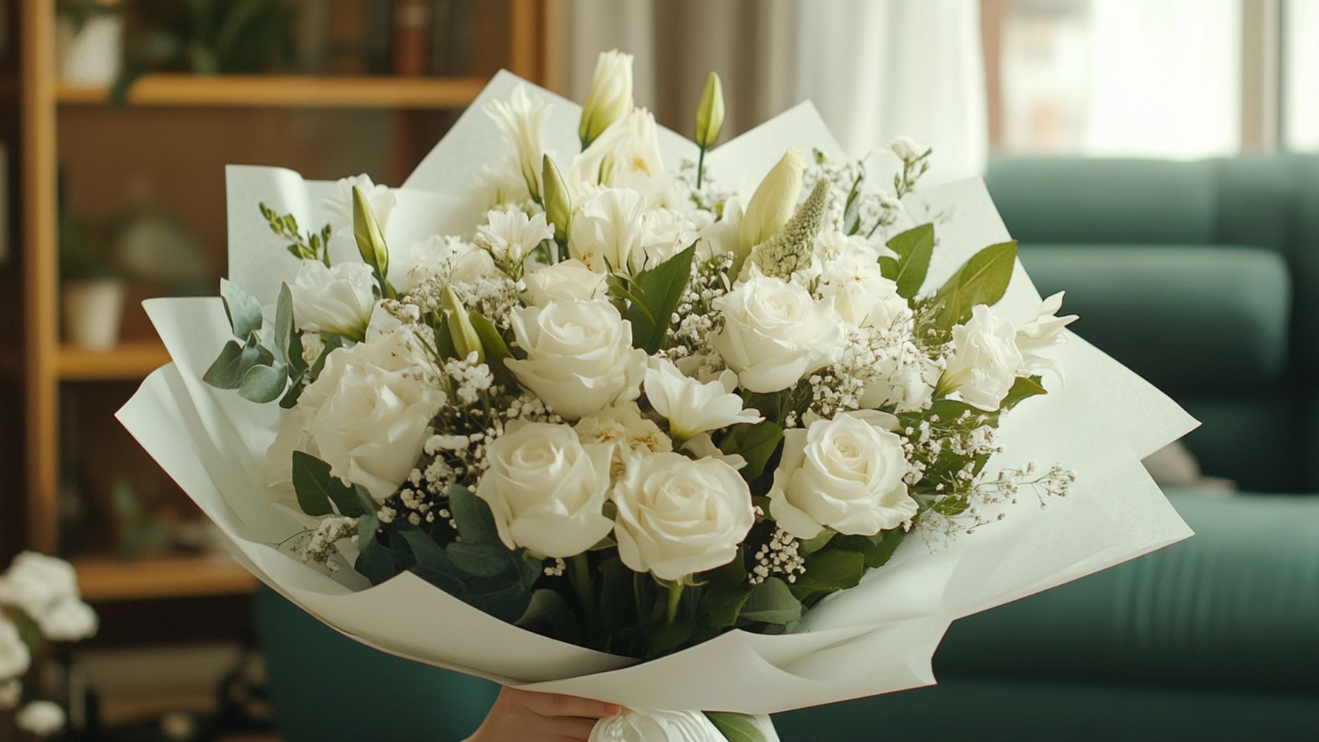 Bouquet élégant de roses et de lys blancs pour la fête des mères