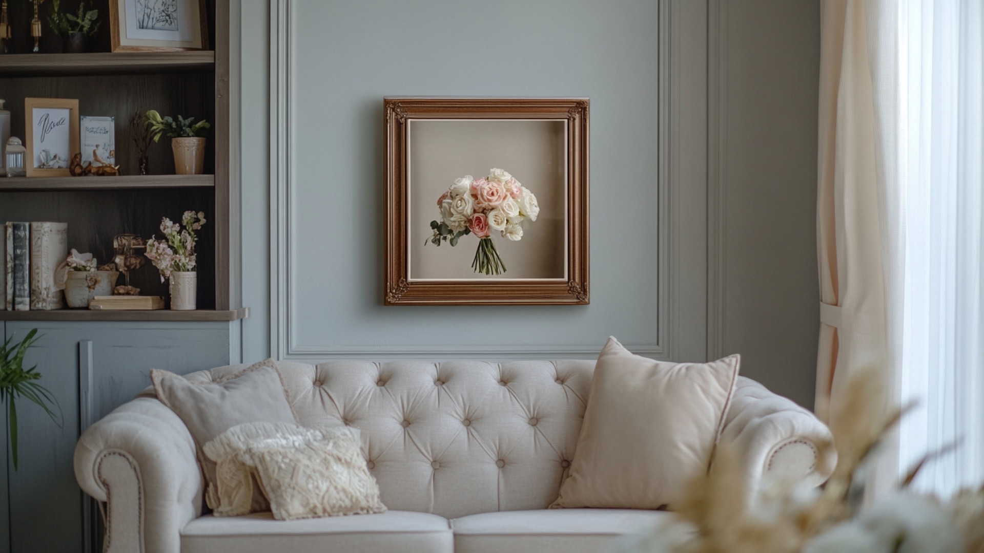 Bouquet de mariage séché encadré comme souvenir