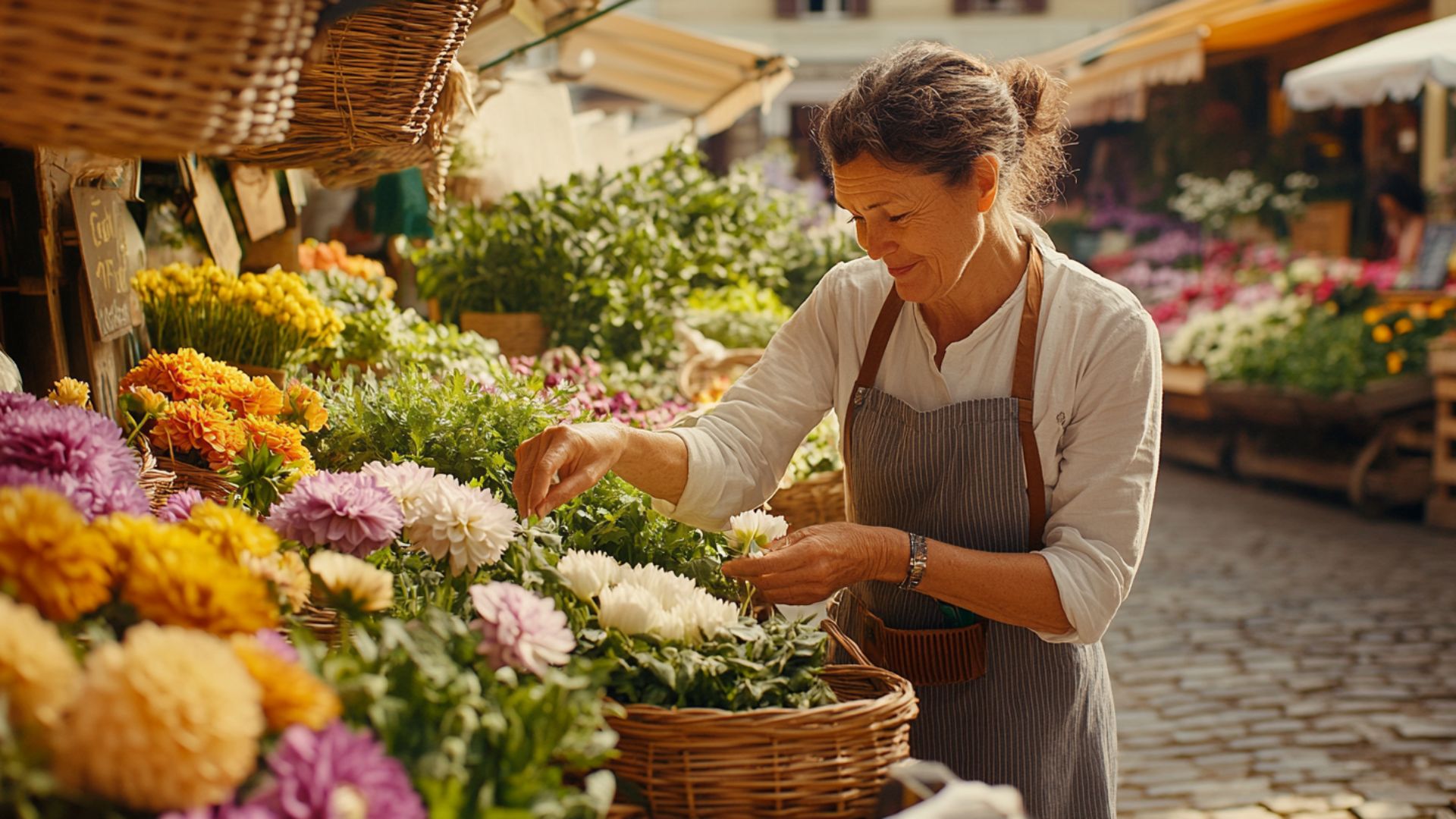Fleuriste expert vérifiant qualité fraîcheur