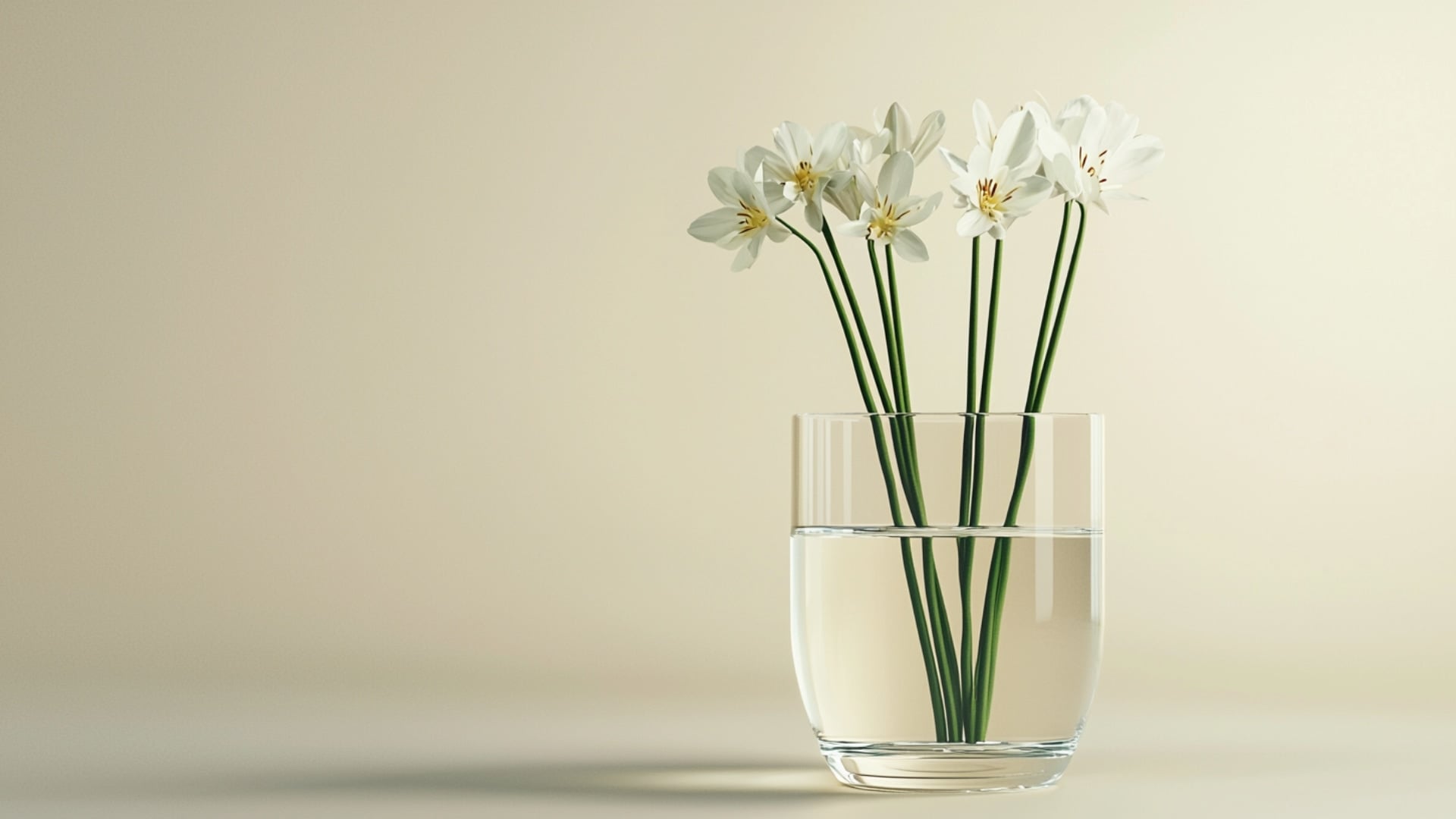 Vase propre rempli d'eau à mi-hauteur des tiges