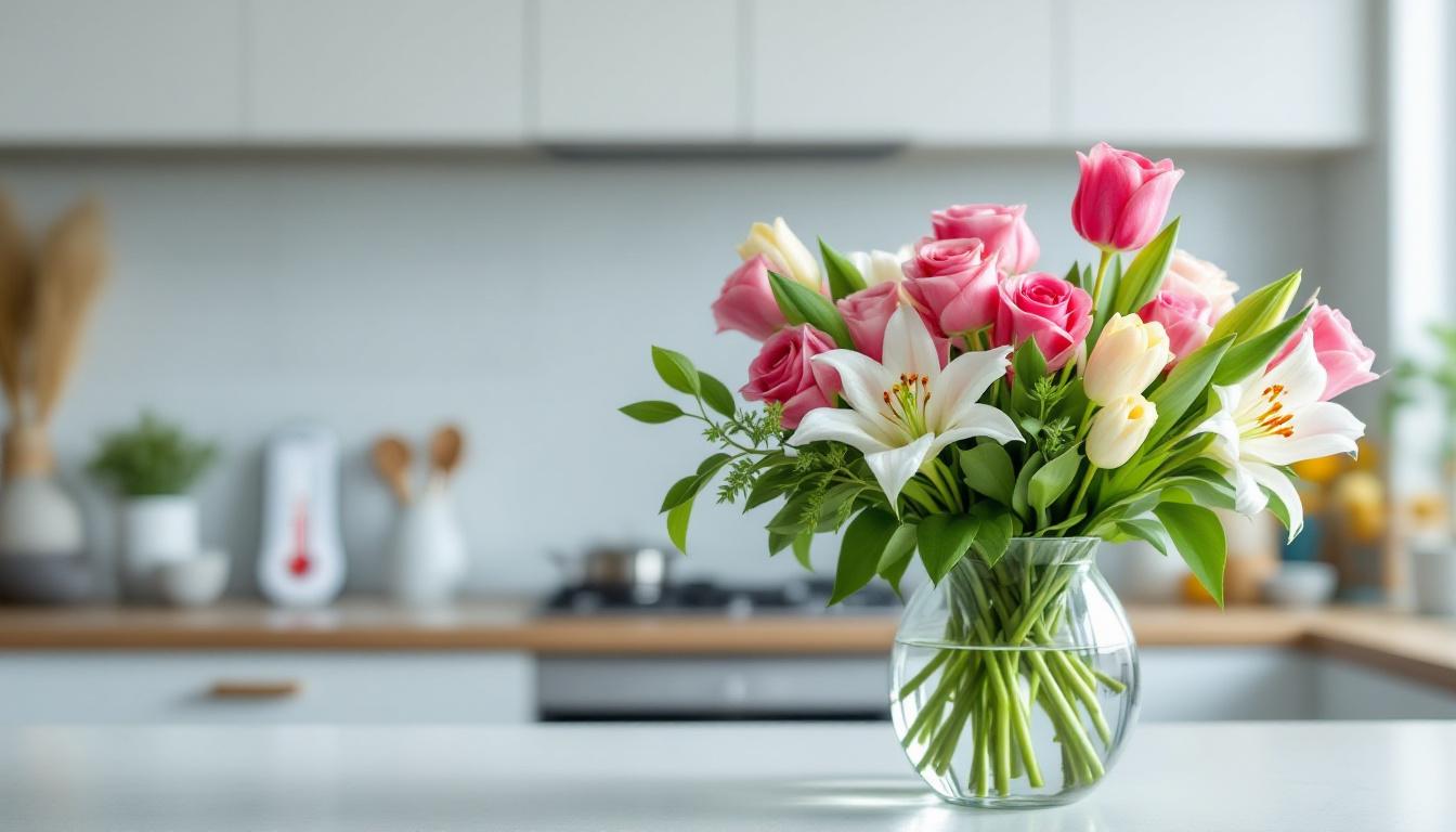 Illustration réaliste des facteurs environnementaux affectant la longévité des fleurs