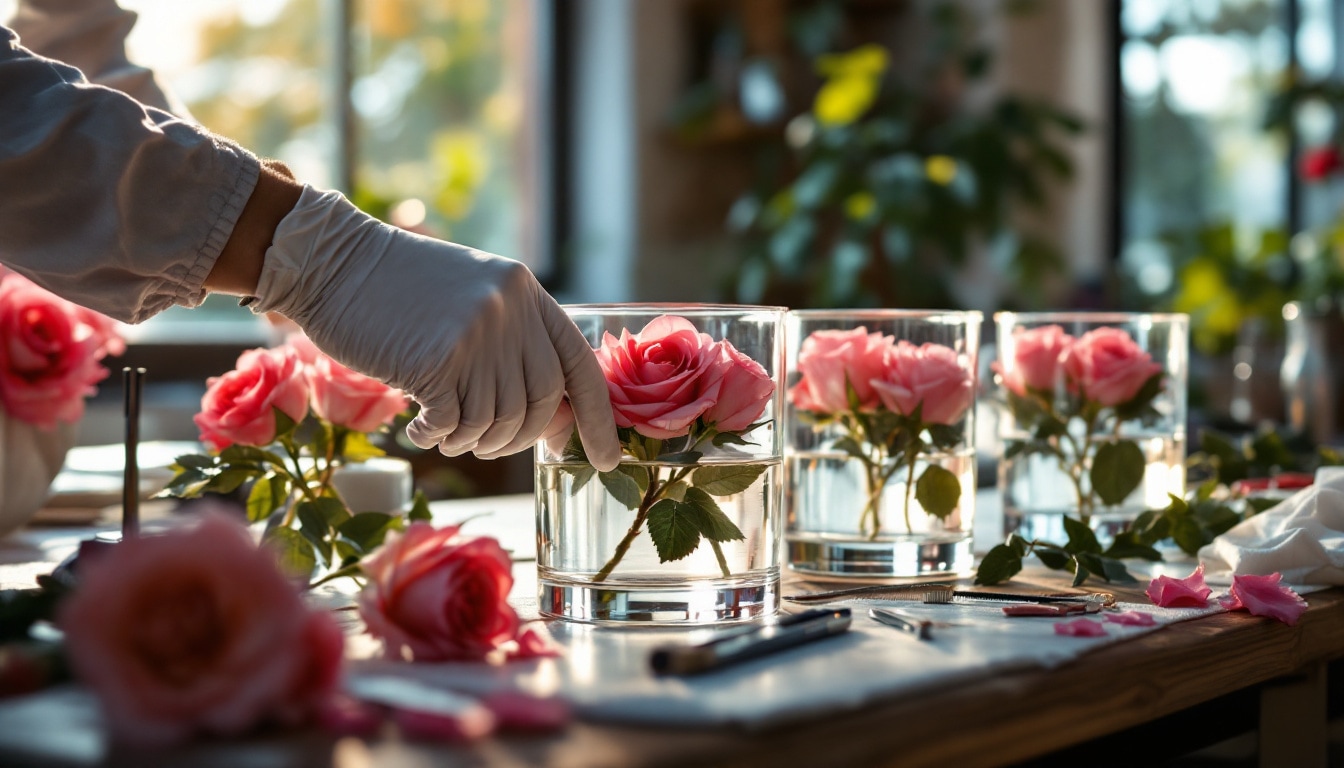 Processus fabrication fleur éternelle artisan fleuriste