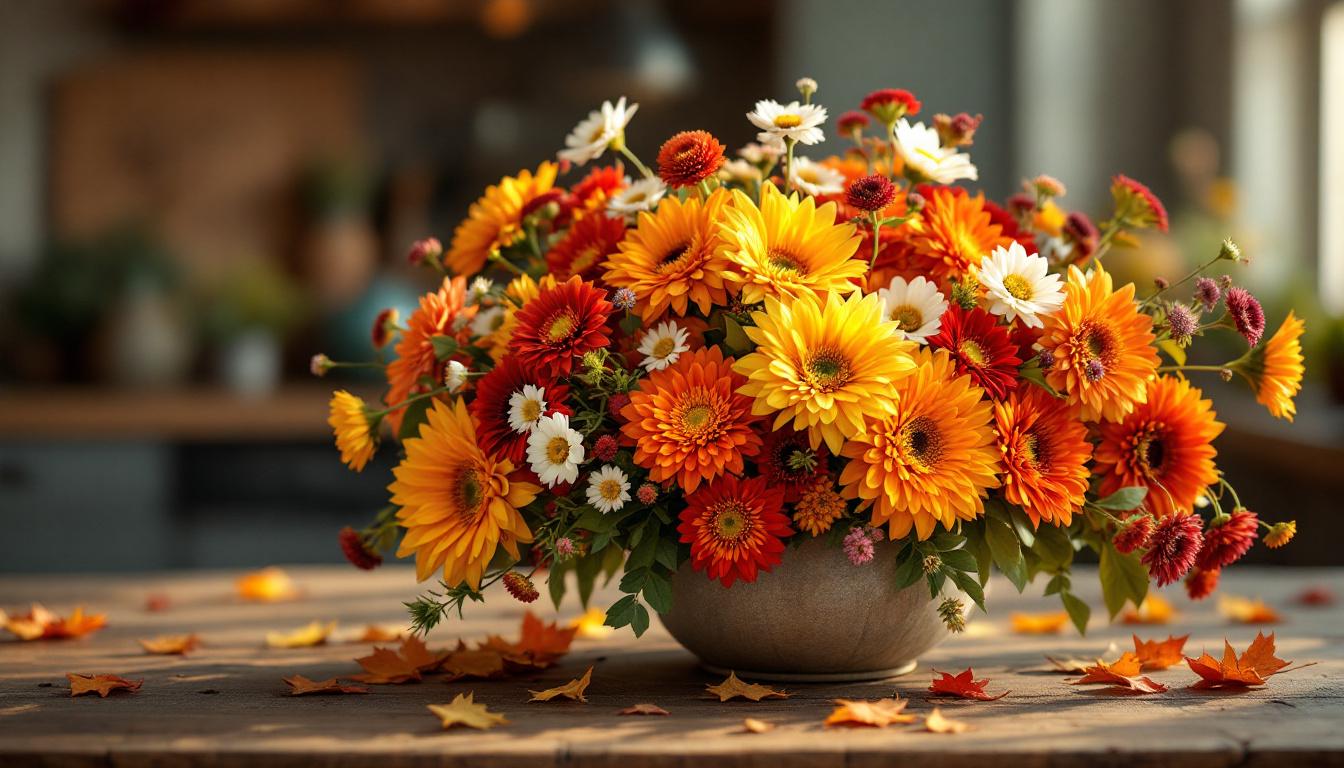 Fleurs d’automne fraîches et colorées en bouquet de saison