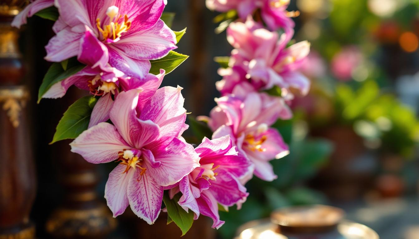 Collier traditionnel d'orchidées fraîches porté lors d'une cérémonie thaïlandaise