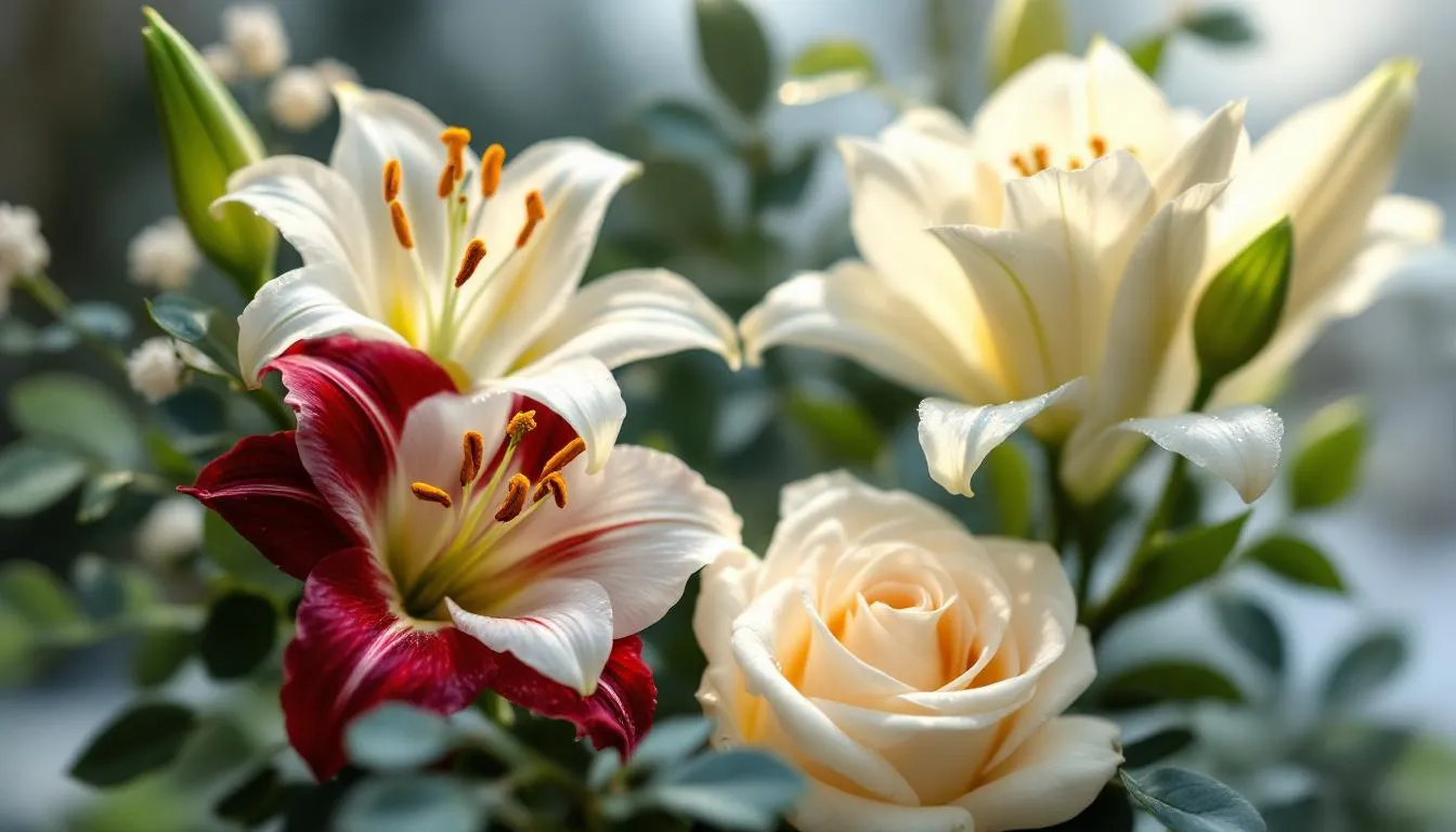 Lys blancs amaryllis roses fleurs saison janvier