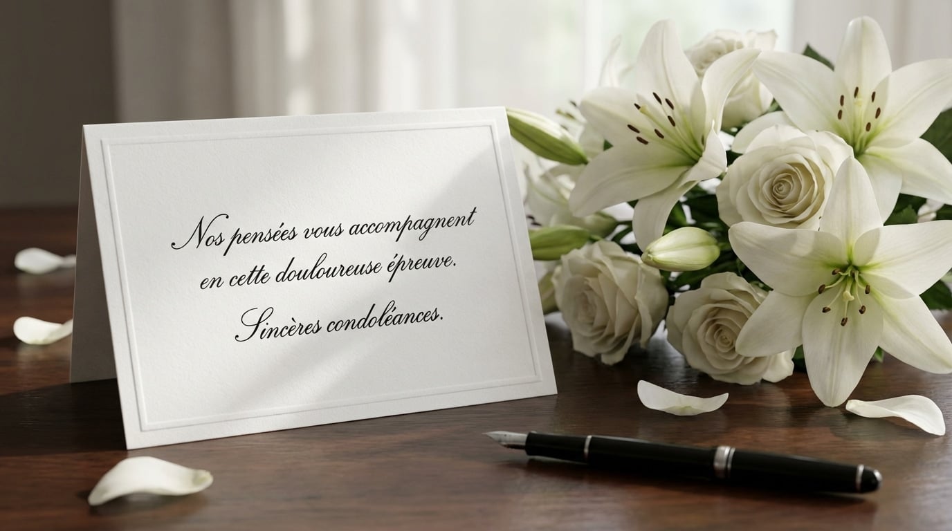 message condoléances fleurs blanches carte élégante