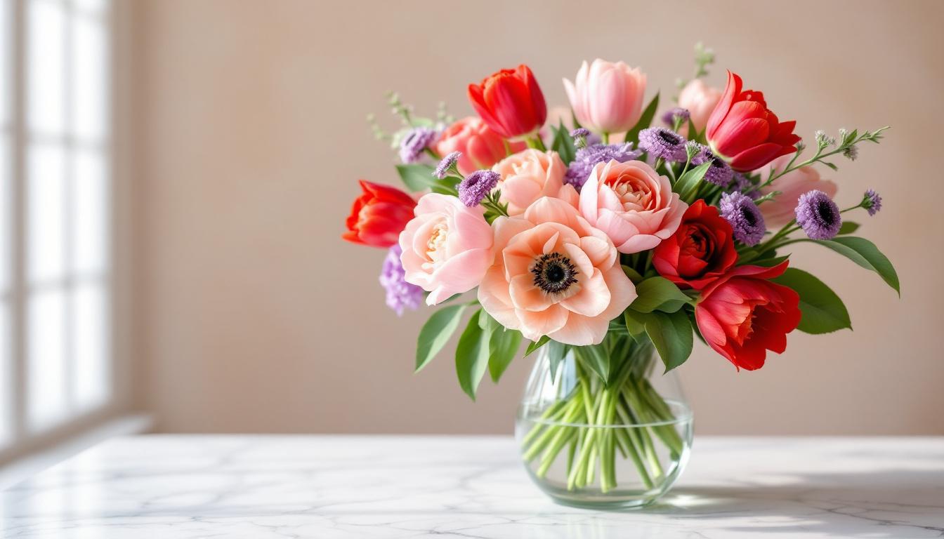 Tulipes renoncules anémones bouquet février saison