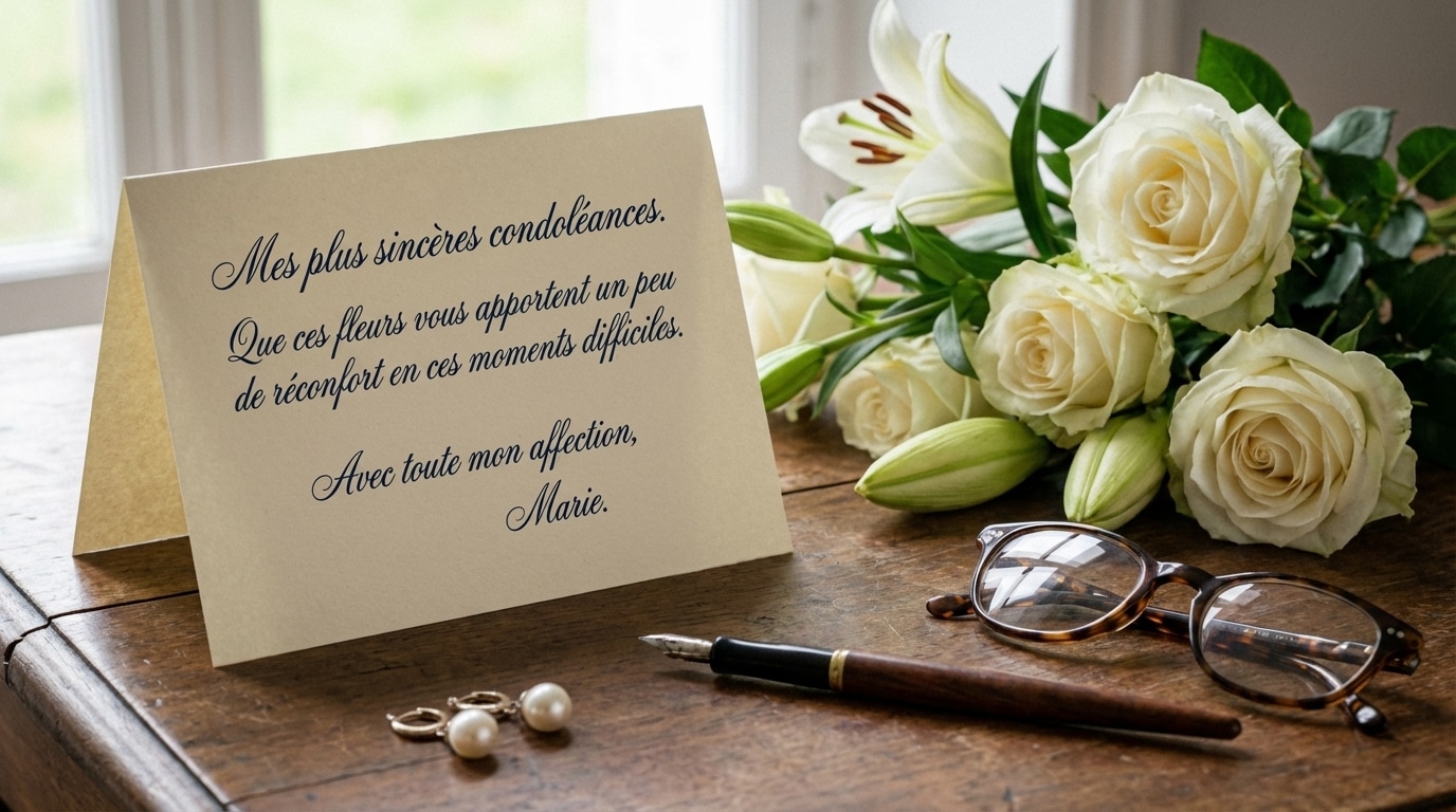 Carte condoléances message fleurs enterrement étiquette