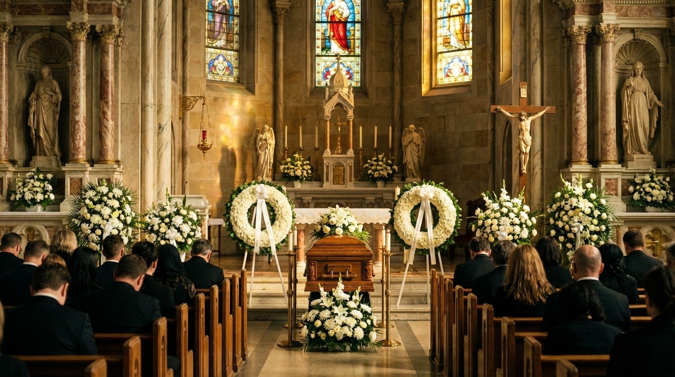 Compositions florales funéraires église cercueil obsèques cérémonie